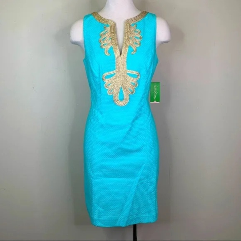 Lilly Pulitzer Janice Shift Dress blue and gold